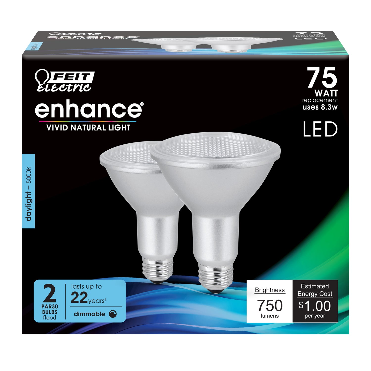 8.3W (75W Replacement) Daylight (5000K) E26 Base PAR30 Dimmable Enhance Reflector LED (2-Pack)