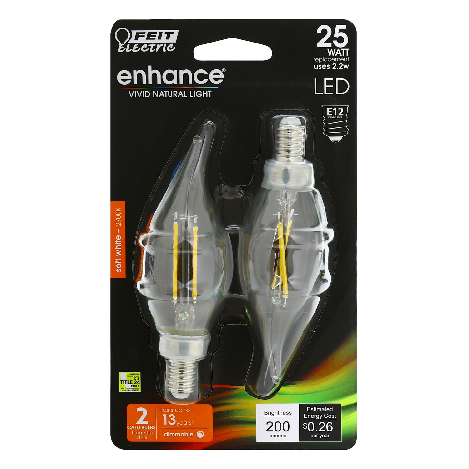 25-Watt Equivalent B10 Dimmable Soft White LED Filament Enhance (2-Pack)
