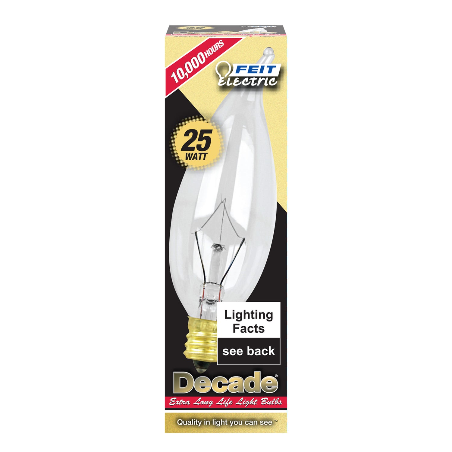 25W 2300K E12 Base CA10 Flame Tip Decade Clear Incandescent Light Bulb