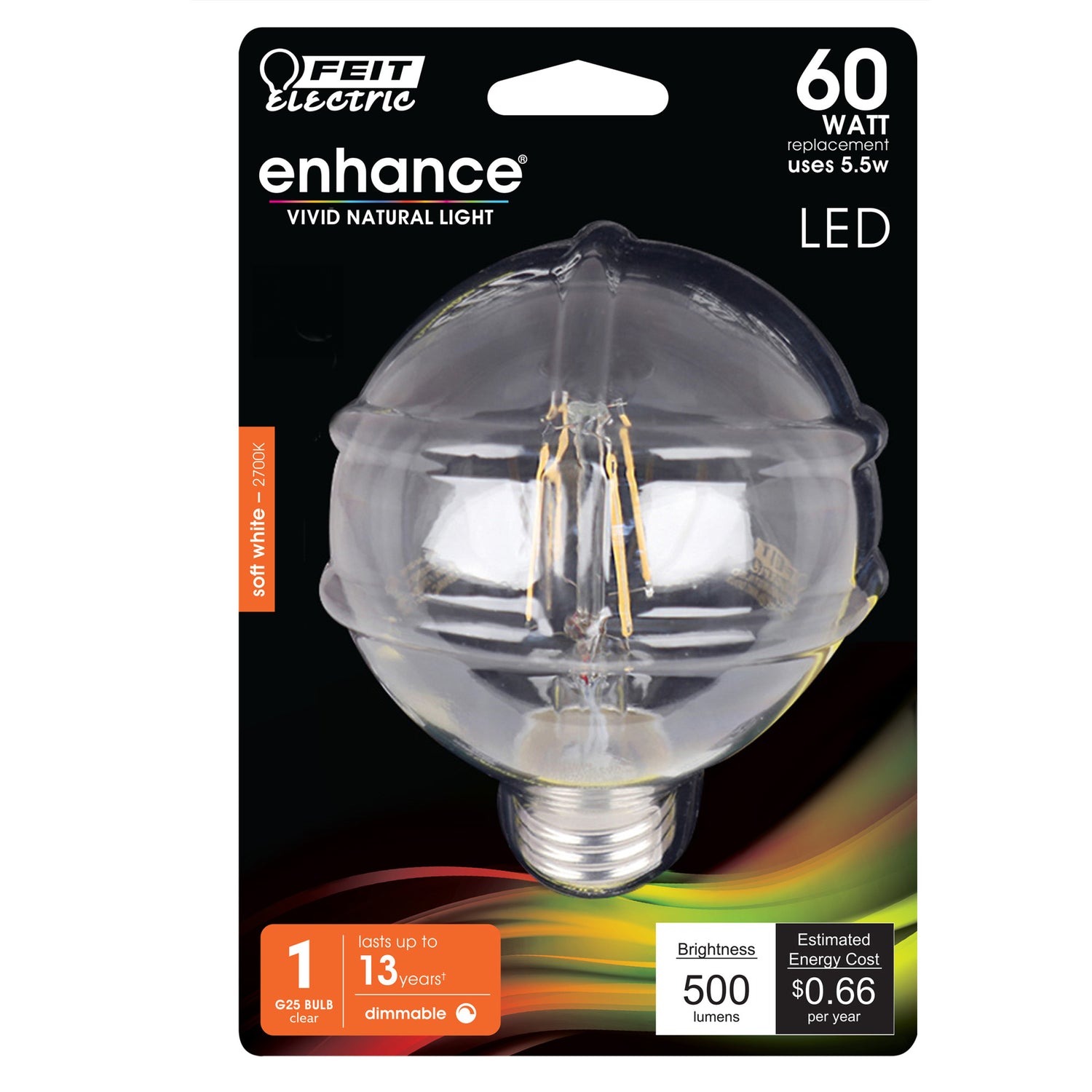 60W Replacement G25 Soft White Dimmable Enhance Glass Filament Globe LED