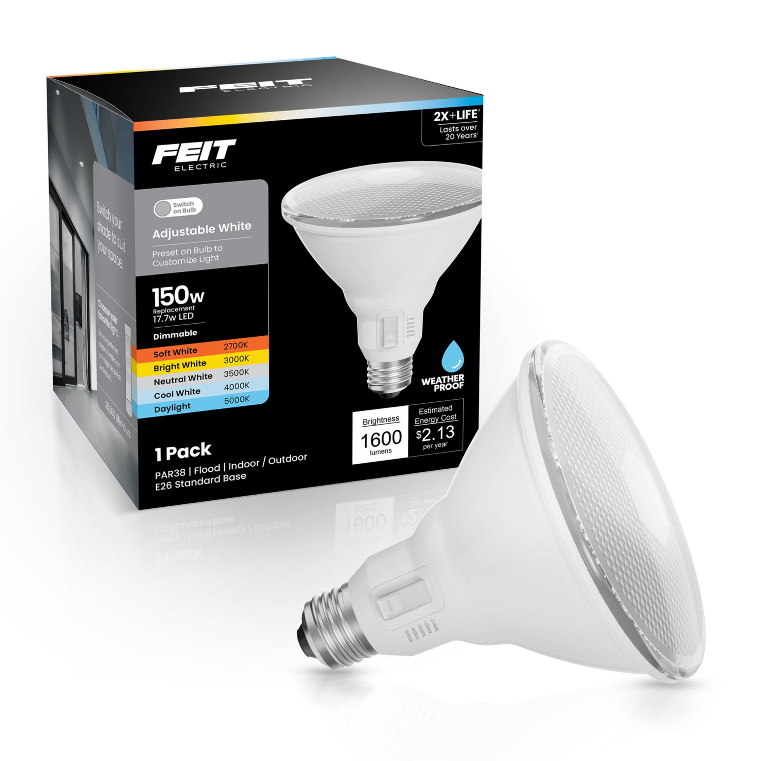 17.7W (150W Replacement) Adjustable White E26 Base Dimmable PAR38 LED Bulb