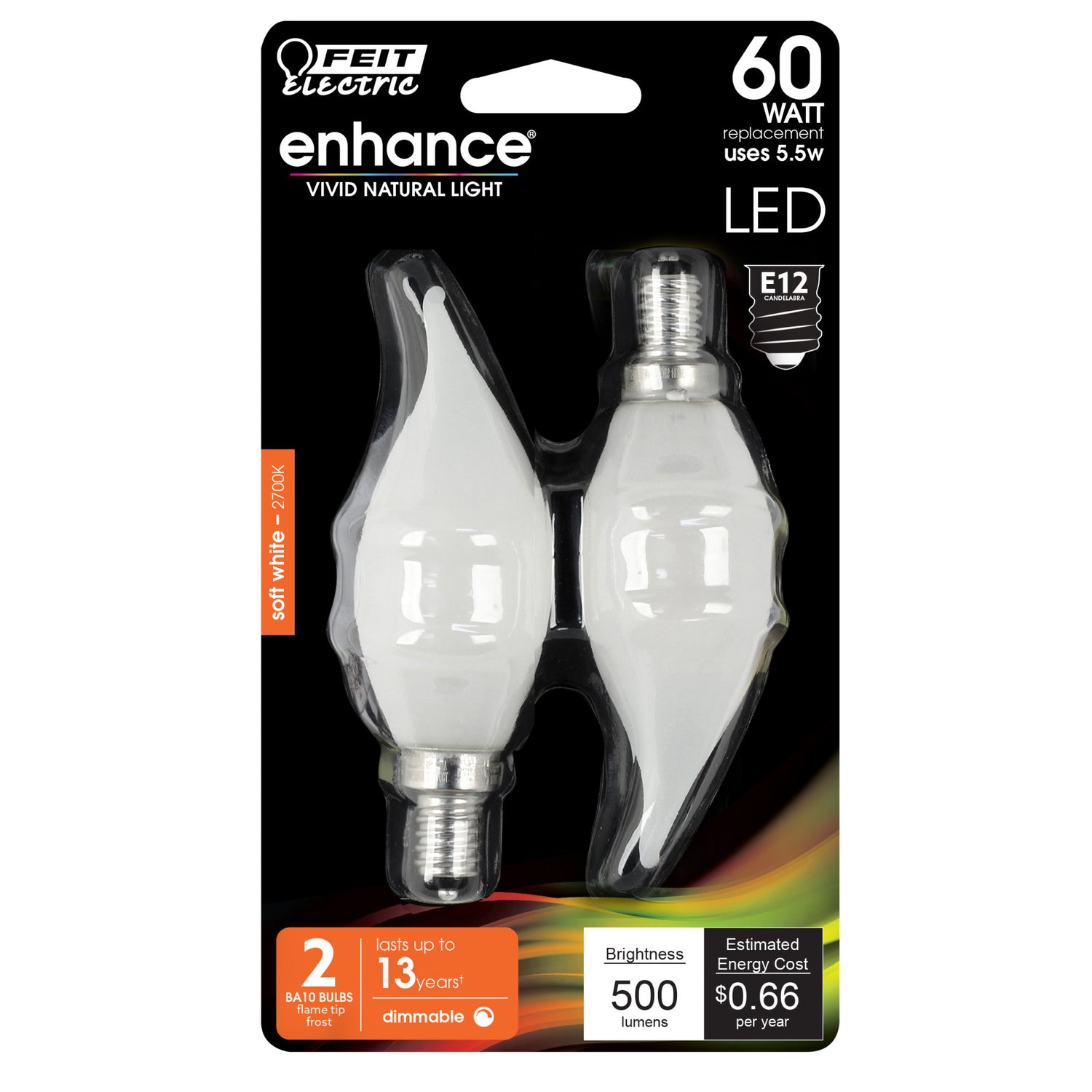 5.5W (60W Replacement) Soft White (2700K) Frost BA10 Dimmable Decorative LED Filament Enhance (2-Pack)