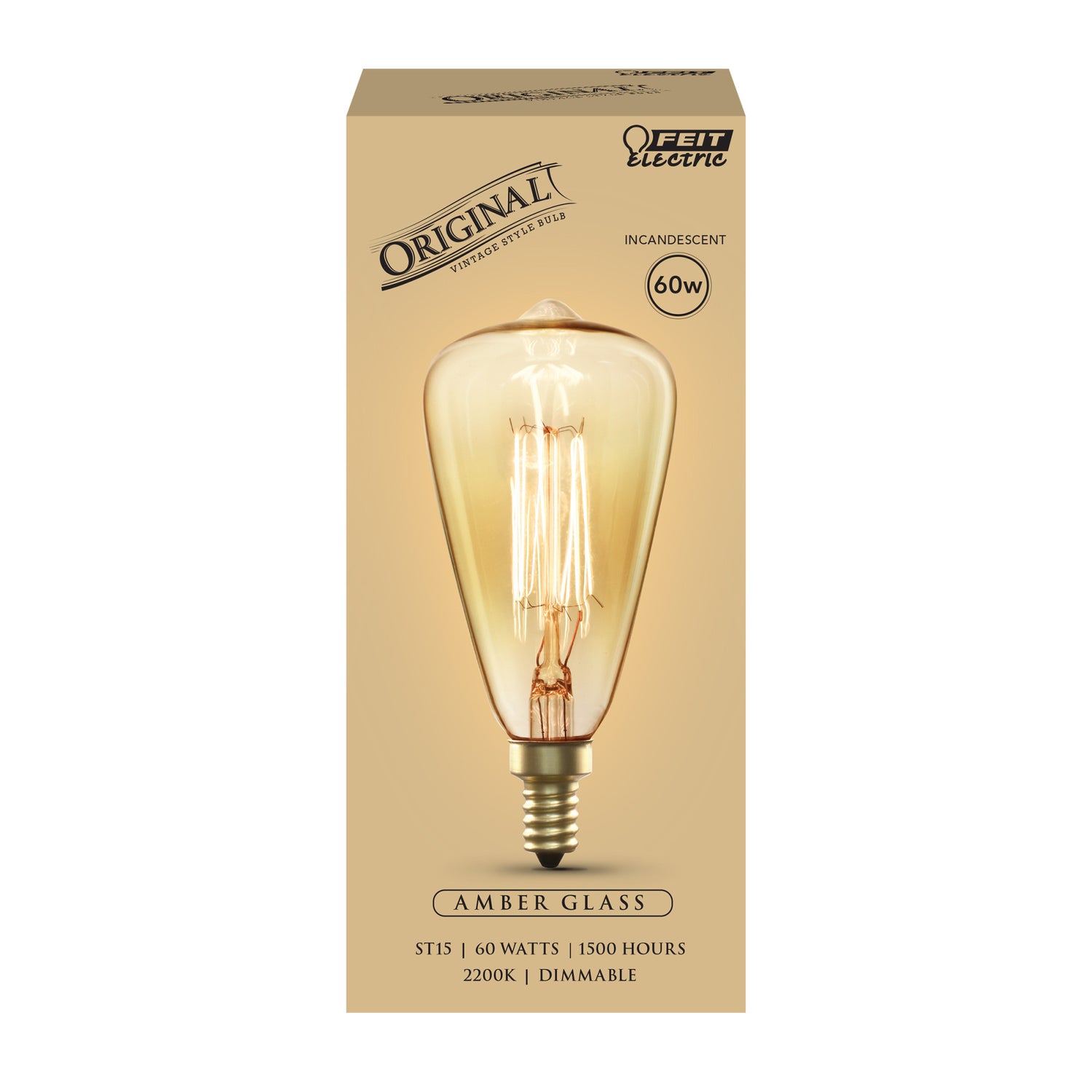 60W Replacement ST15 E12 Dimmable Filament Amber Glass Vintage Edison Incandescent Light Bulb, Warm White