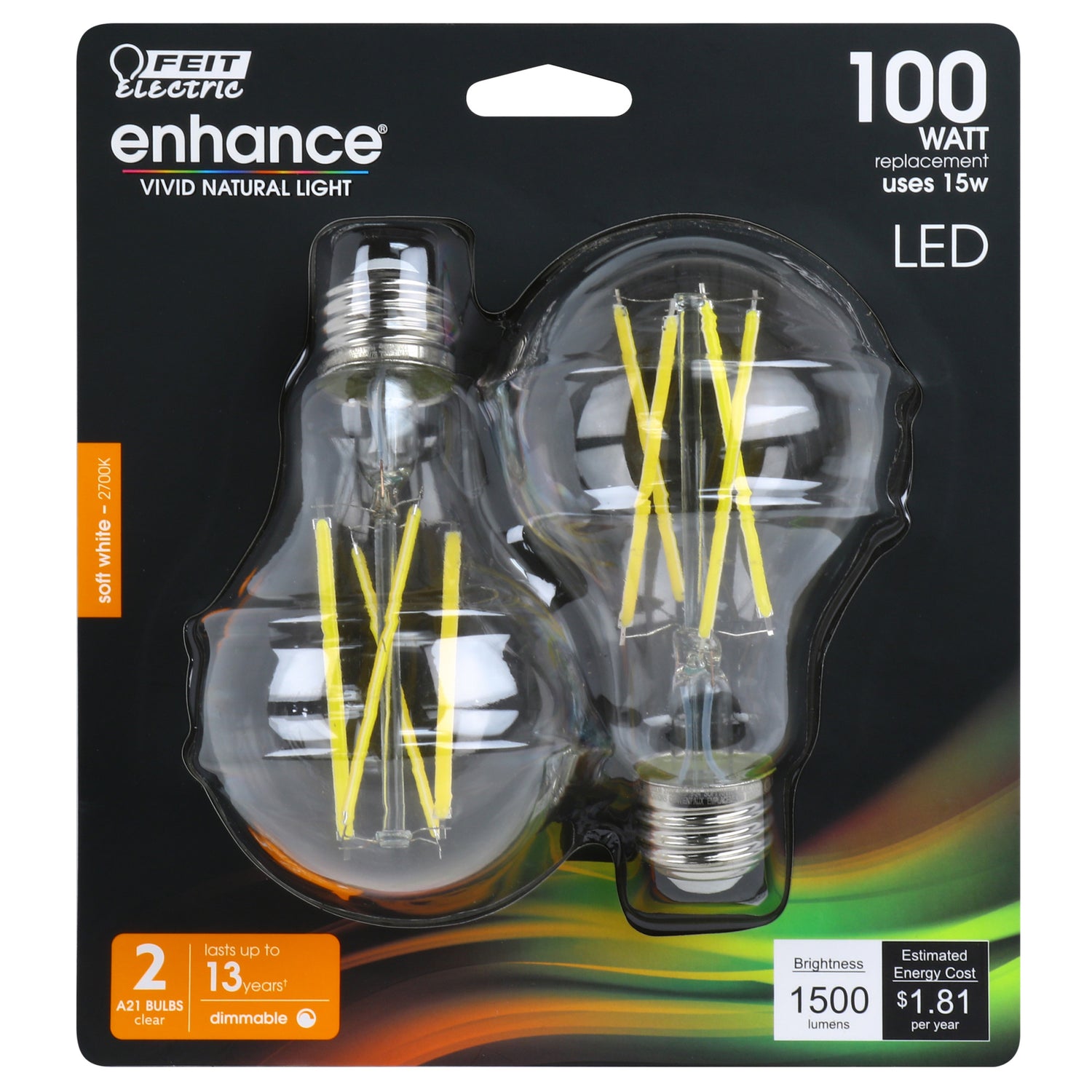 100W Replacement Soft White (2700K) Glass Filament LED Enhance (2-Pack)