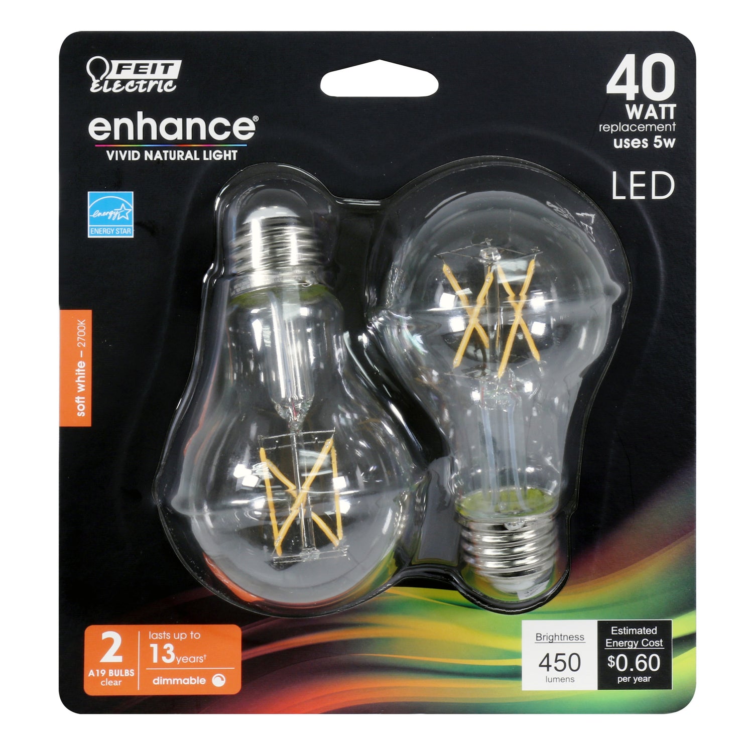 40W Replacement A19 Soft White Enhance Dimmable Glass Filament General Purpose LED (2-Pack)