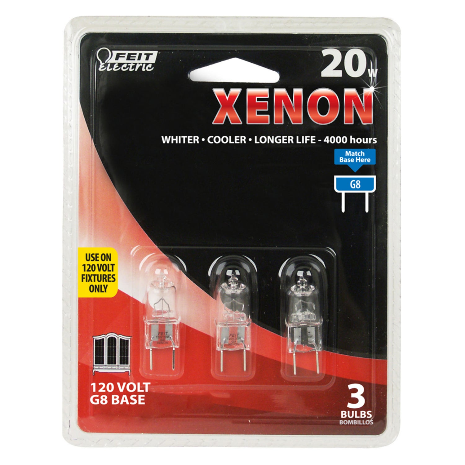 20W Warm White (3000K) G8 Base (T4 Replacement) Xenon Halogen Light Bulb (3-Pack)