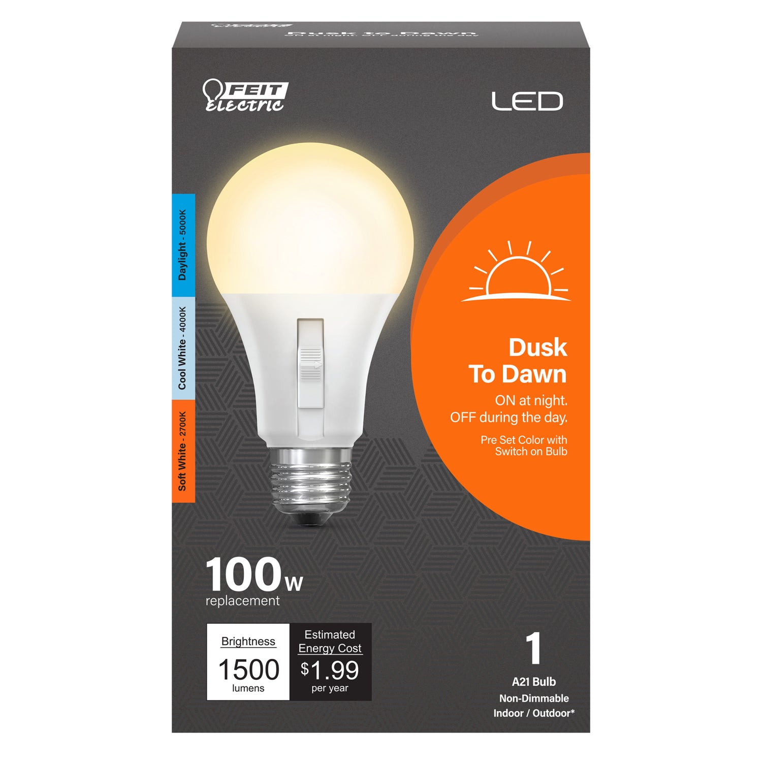 100W Replacement Color Selectable Dusk to Dawn LED Bulb