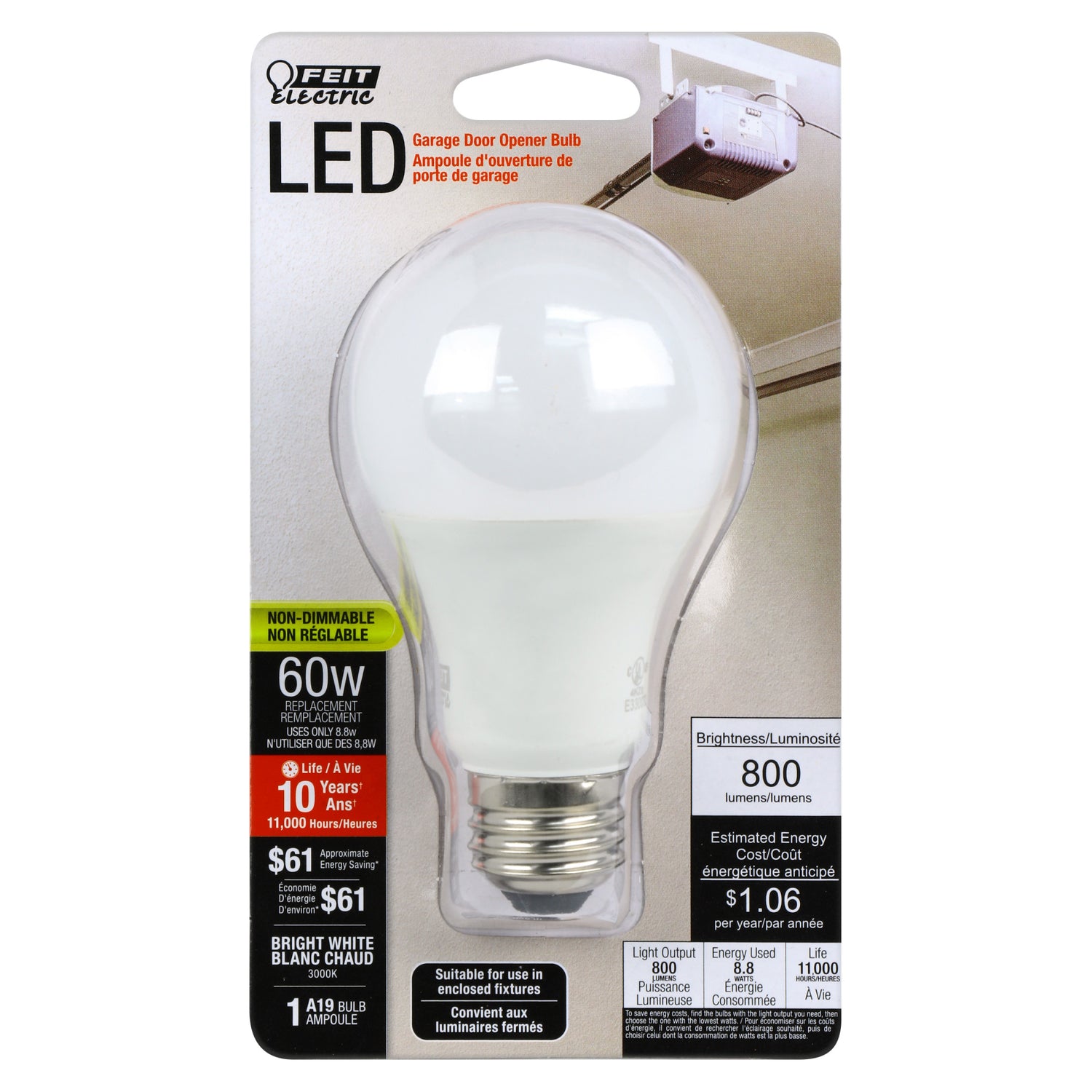 60W Replacement A19 Bright White Garage Bulb LED