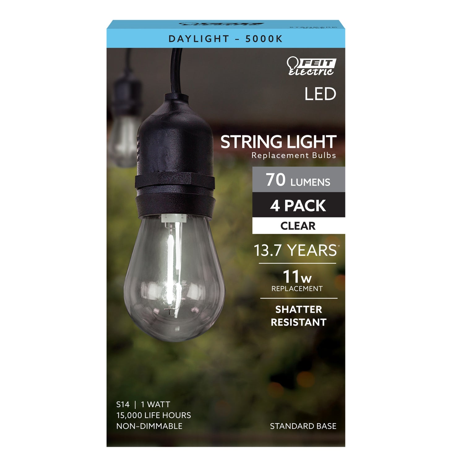 1W (11W Equivalent) Daylight White (5000K) S14 Base (E26 Replacement) LED Exposed Filament Replacement Light Bulb (4-Pack)